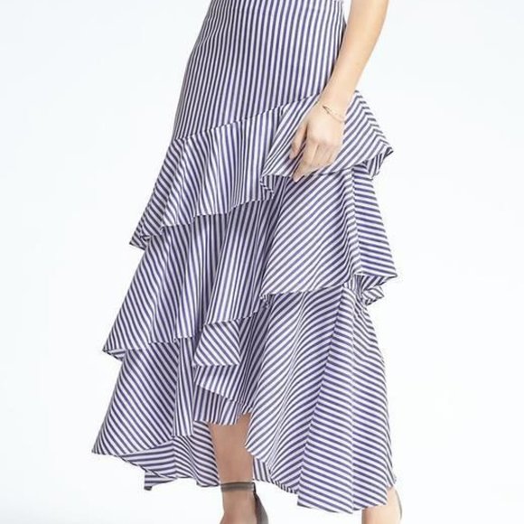 Banana Republic Tiered Stripe Ruffled Maxi Skirt